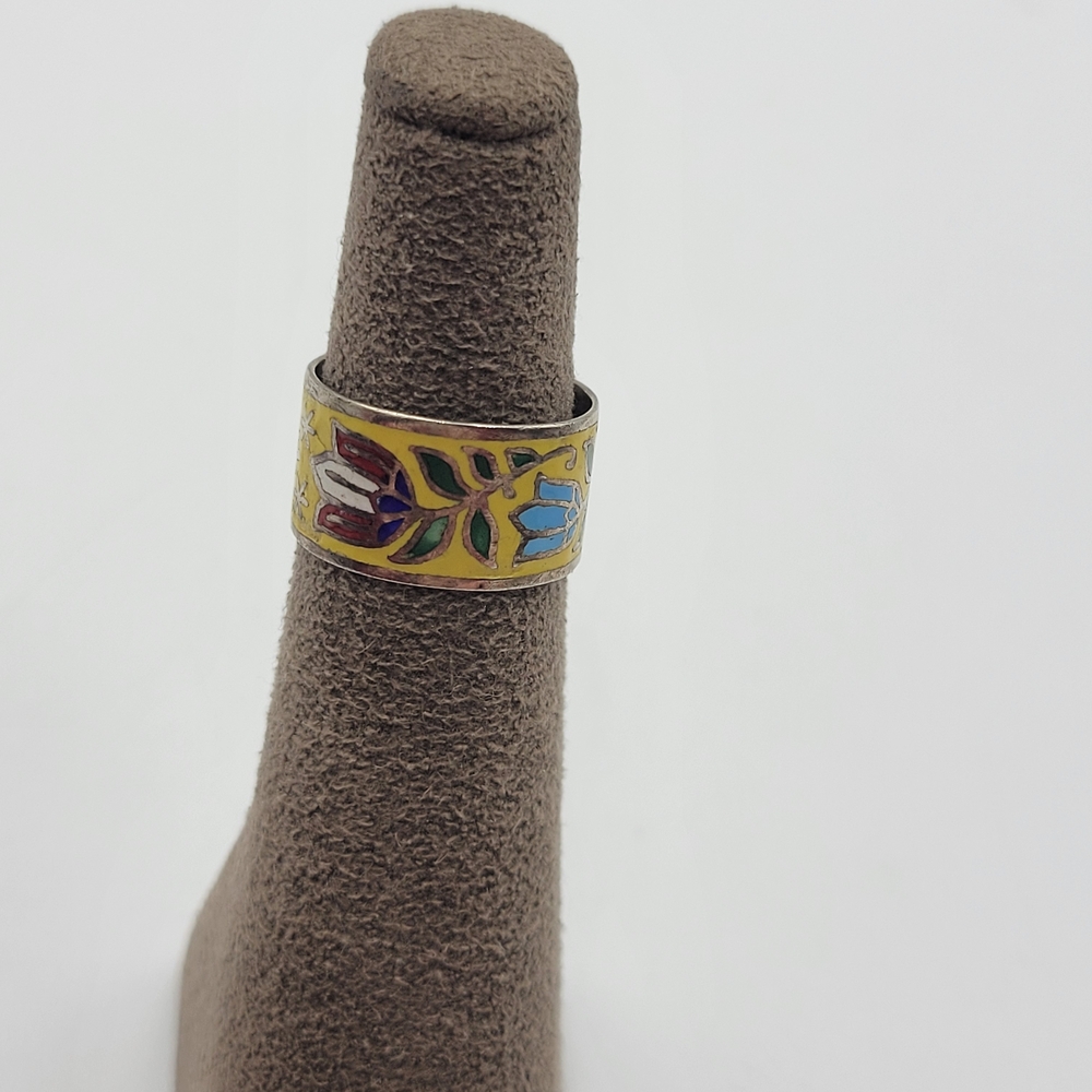 Sterling Silver Dutch Colorful Tulip Yellow Band Ring Size 4.5